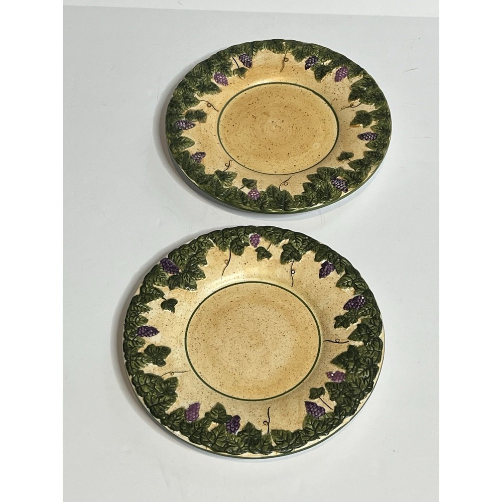 Yankee Candle Set Of 2 Saucer Plates With Purple Grapes & Green Leaves